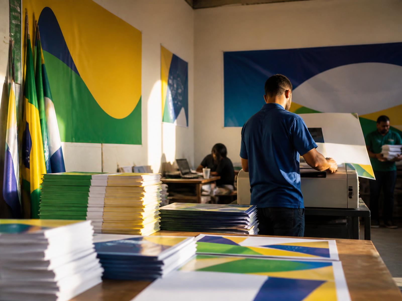 Materiais eleitorais em produção com identidade visual padronizada